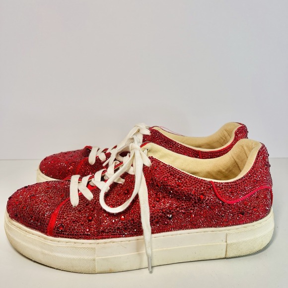 Betsey Johnson Sidny Red Rhinestone Platform Sneakers Tennis Shoes 9.5 - Picture 4 of 9